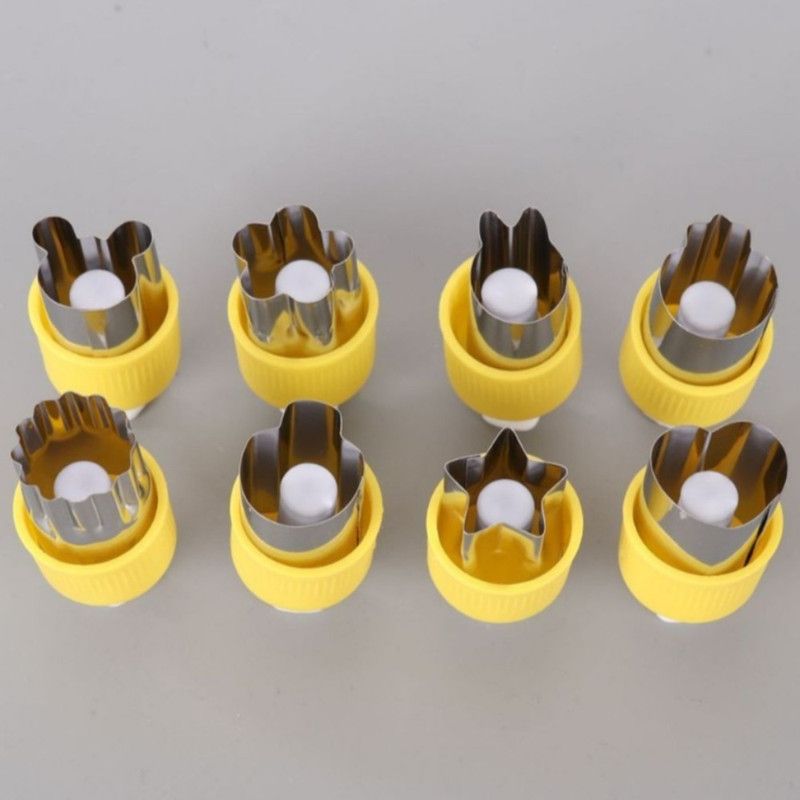 Hand Press Fruit and Vegetable Cookie Cutter 8-Piece Set, Food Shape Molds—Yellow