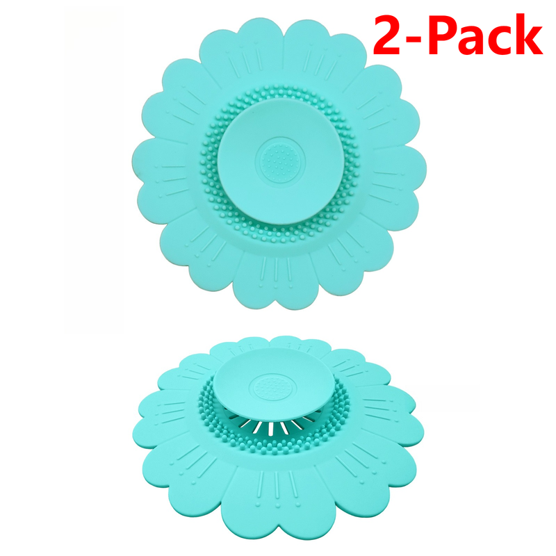 Sunflower Silicone Sink Filter Mat 2-Pack, Anti-Clog Hair, Odor-Proof Drain Cover for Kitchen and Bathroom—Green