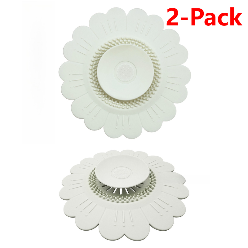 Sunflower Silicone Sink Filter Mat 2-Pack, Anti-Clog Hair, Odor-Proof Drain Cover for Kitchen and Bathroom—White