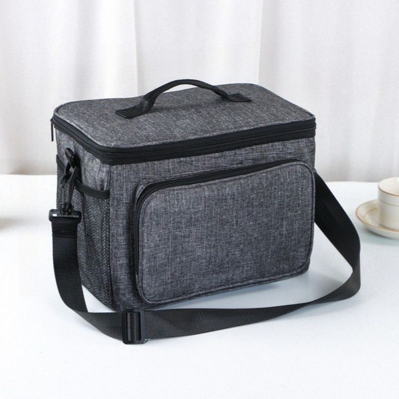 Large Capacity Oxford Cooler Bag, Portable Insulated Lunch Bag for Outdoor Picnics and Office Food Storage—Gray
