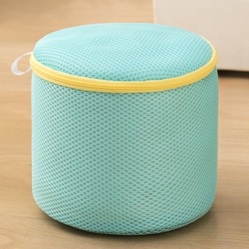 Cylindrical Sandwich Mesh Bra Laundry Bag, Anti-Deformation Underwear Washing Bag — Blue