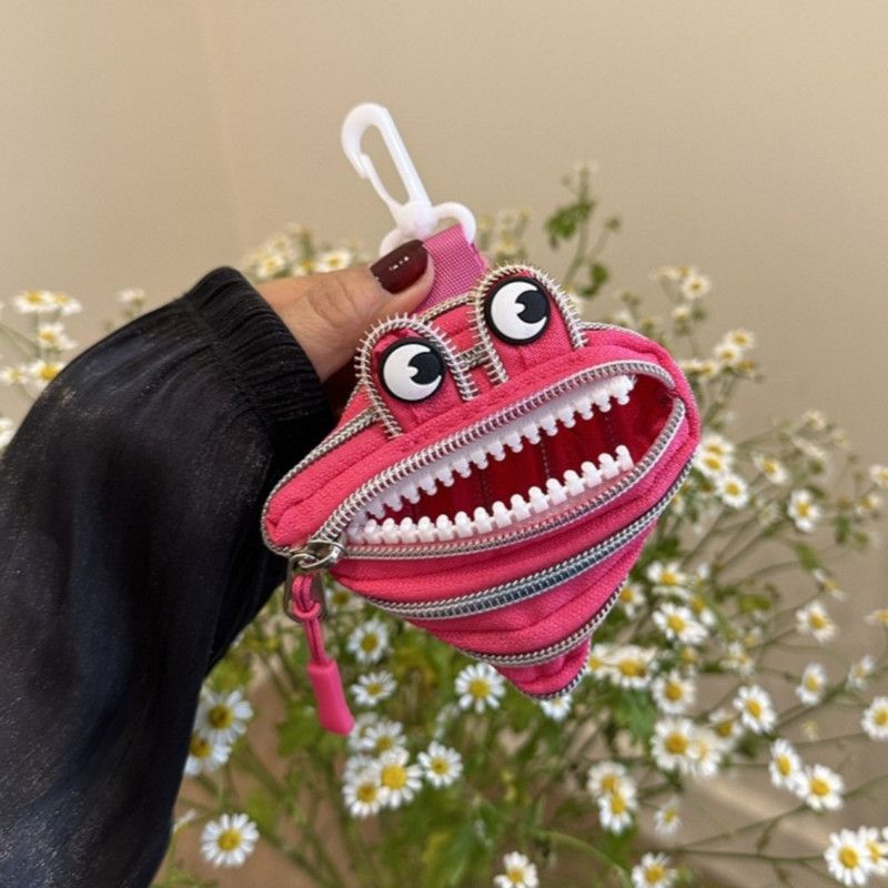 Creative Multi-zip Monster Coin Purse, Earphone and Key Storage Pouch with Detachable Hook—Pink