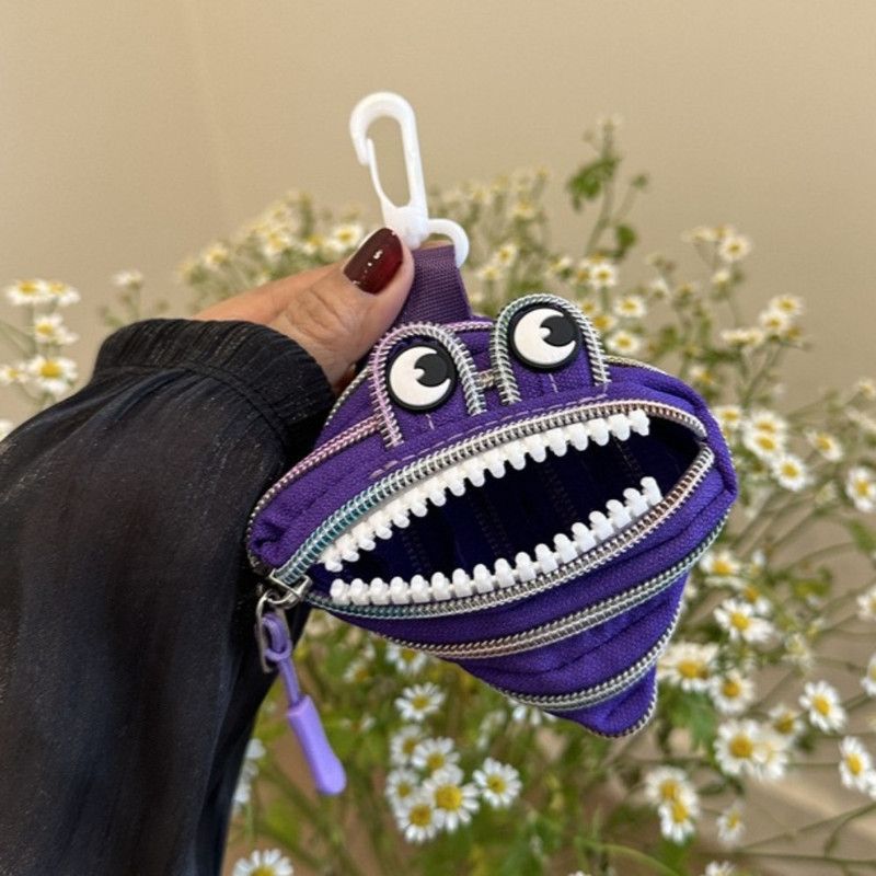 Creative Multi-zip Monster Coin Purse, Earphone and Key Storage Pouch with Detachable Hook - Purple
