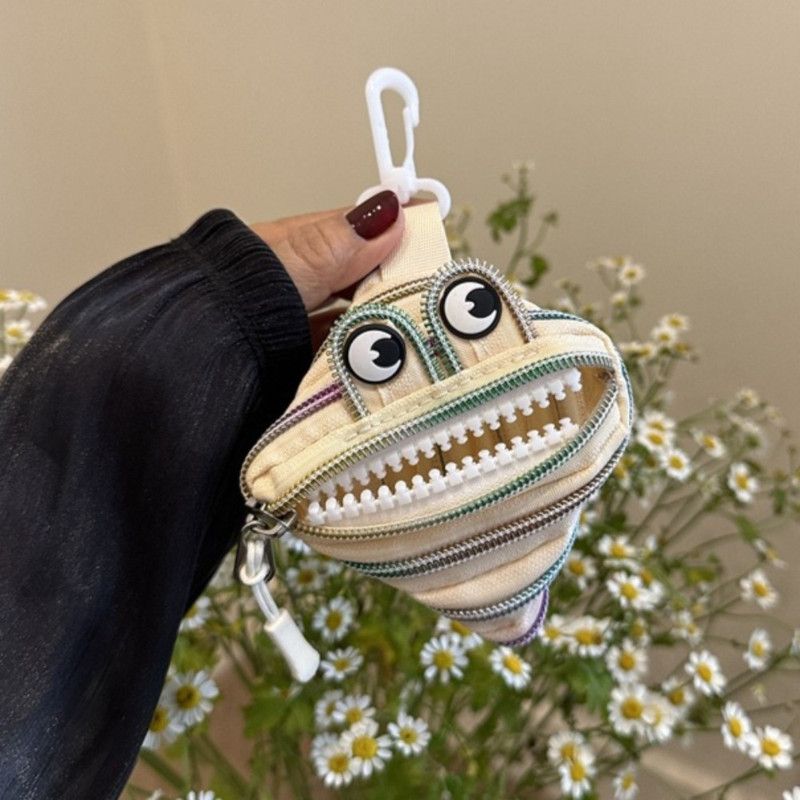 Creative Multi-zip Monster Coin Purse, Earphone and Key Storage Pouch with Detachable Hook - White