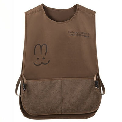 Sleeveless Vest-Style Waterproof and Oil-Resistant Apron, Washable Aprons for Home Kitchens—Brown