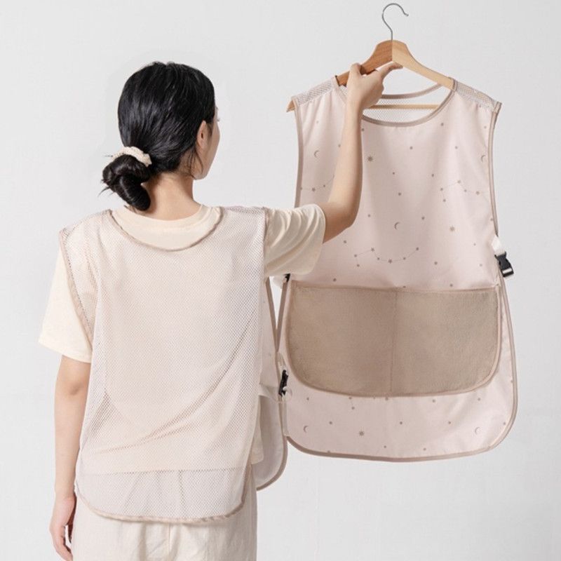 Mesh Breathable Vest-Style Waterproof and Oil-Resistant Apron, Washable Aprons for Home Kitchens—Beige
