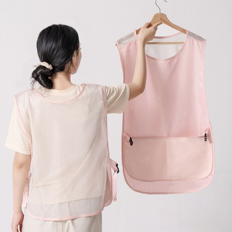 Mesh Breathable Vest-Style Waterproof and Oil-Resistant Apron, Washable Aprons for Home Kitchens—Pink