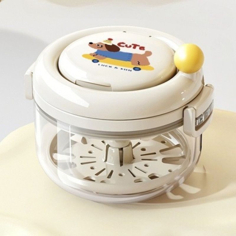Hand Crank Centrifugal Retainer Cleaning & Storage 2-in-1 Case, Denture and Aligner Cleaner Box with Built-in Mirror—White