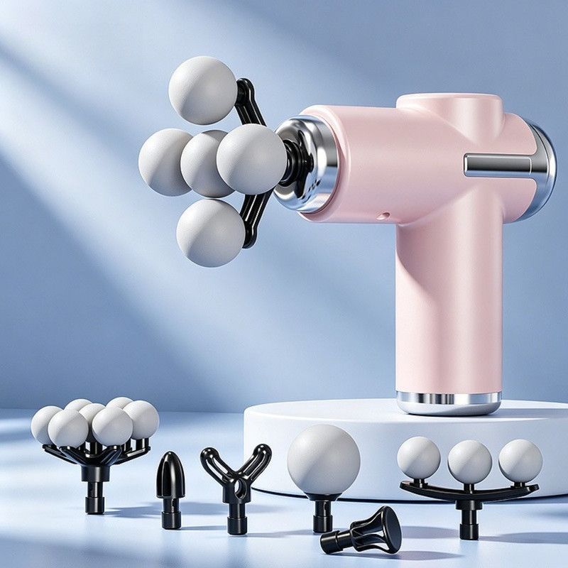 Multi-Head Mini Fascia Gun with 7 Replaceable Massage Heads, Portable Electric Deep Tissue Muscle Massager—Pink