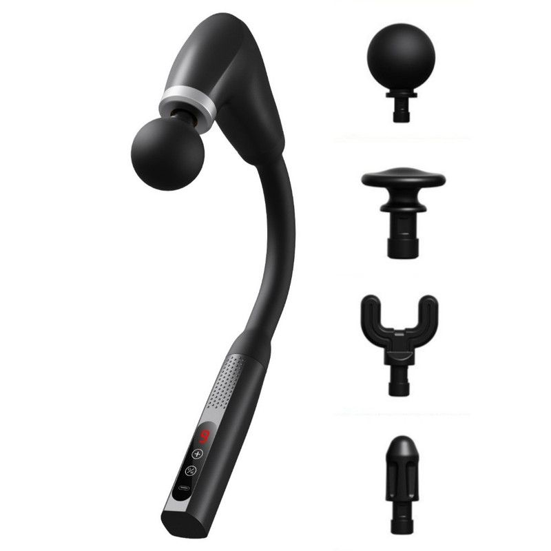 U-Shaped Extended Handle Fascia Gun, 9-Speed Variable Electric Deep Tissue Massager for Back, and Body Relief—Black