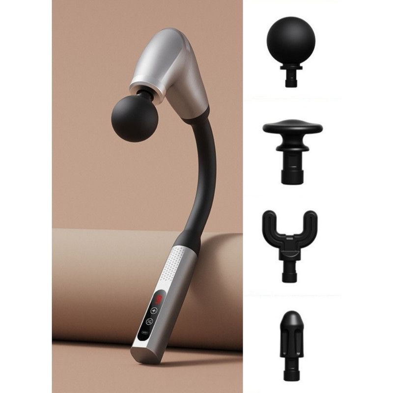 U-Shaped Extended Handle Fascia Gun, 9-Speed Variable Electric Deep Tissue Massager for Back, and Body Relief—Silver
