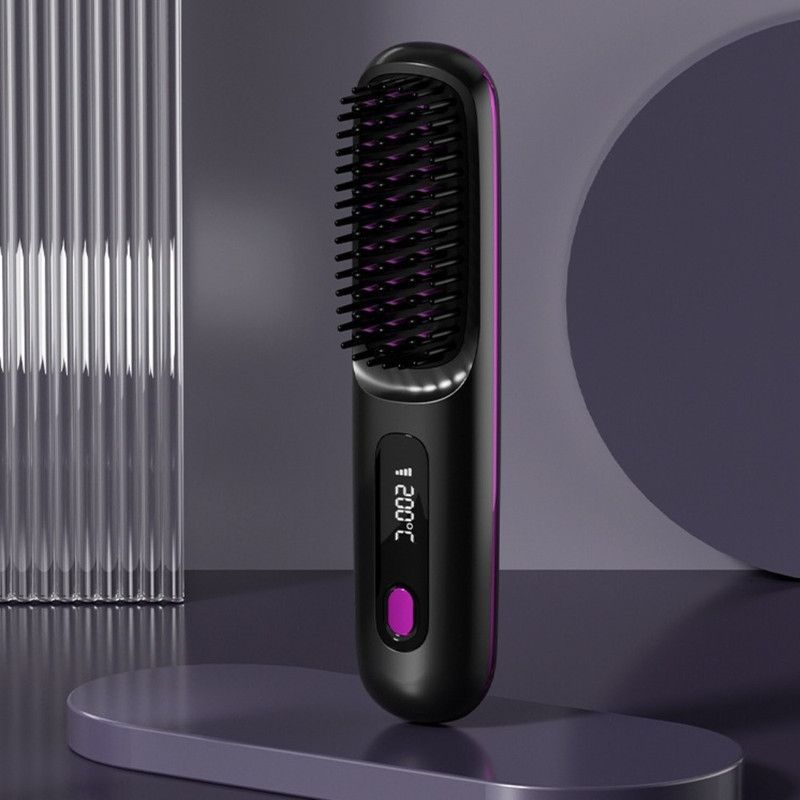 Portable Negative Ion Hair Straightener Brush, 3-Temperature Dual-Use Styling Comb for Travel and Home Use—Black