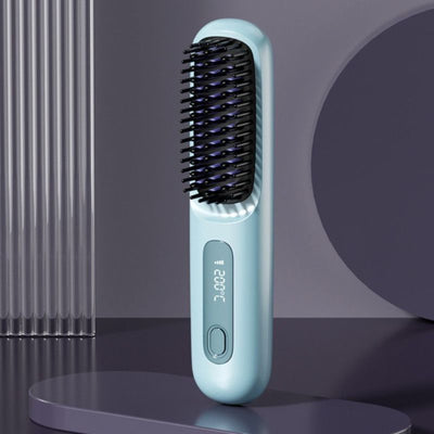 Portable Negative Ion Hair Straightener Brush, 3-Temperature Dual-Use Styling Comb for Travel and Home Use - Blue