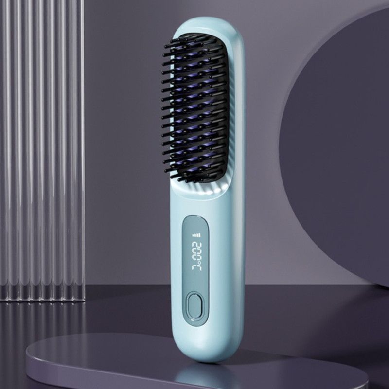 Portable Negative Ion Hair Straightener Brush, 3-Temperature Dual-Use Styling Comb for Travel and Home Use - Blue