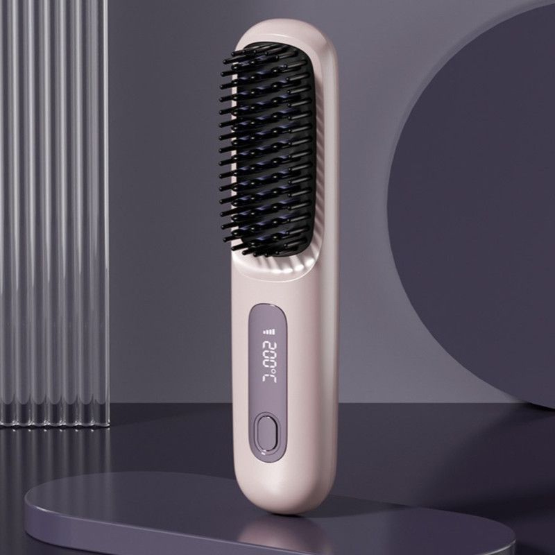Portable Negative Ion Hair Straightener Brush, 3-Temperature Dual-Use Styling Comb for Travel and Home Use - Purple