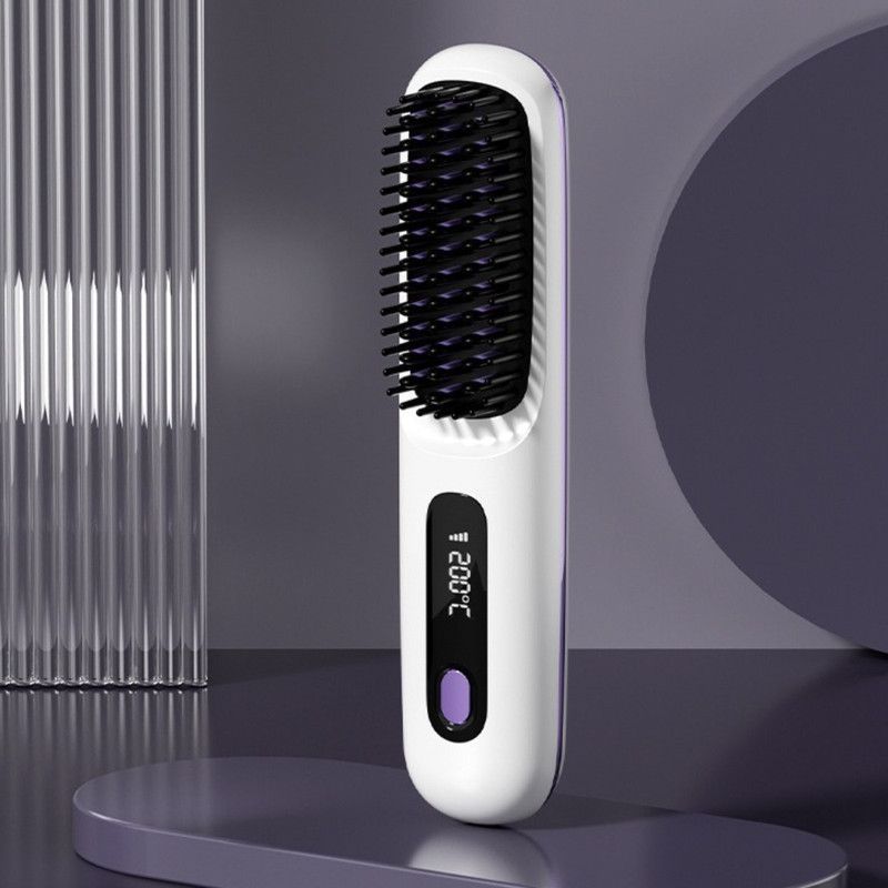 Portable Negative Ion Hair Straightener Brush, 3-Temperature Dual-Use Styling Comb for Travel and Home Use—White