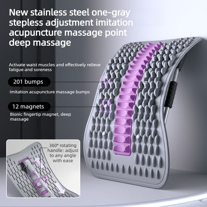 Adjustable Lumbar Relief Stretcher, Magnetic Back Traction Device, Home Massage Equipment—Purple