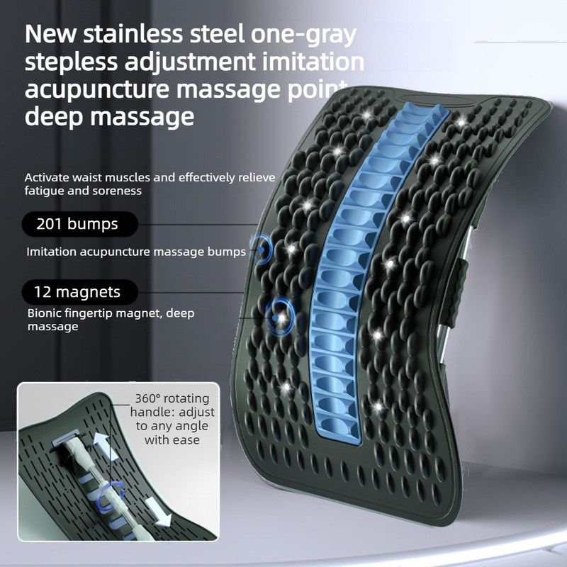 Adjustable Lumbar Relief Stretcher, Magnetic Back Traction Device, Home Massage Equipment—Dark Blue