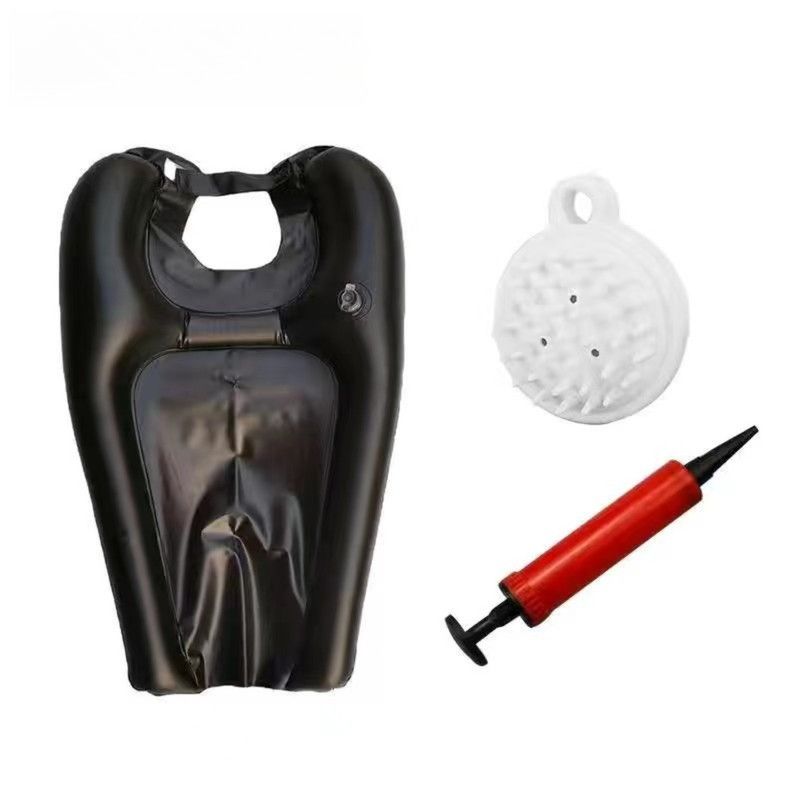 Inflatable Portable Hair Washing Cushion Set, Foldable Shampoo Sink for Bedridden Seniors and Pregnant Women—Black