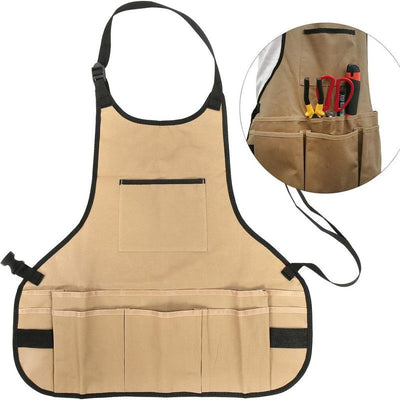 Multi-Pocket Waterproof Oxford Tool Apron, Large-Capacity Work Apron for Gardening, Auto Repair, and Painting—Khaki
