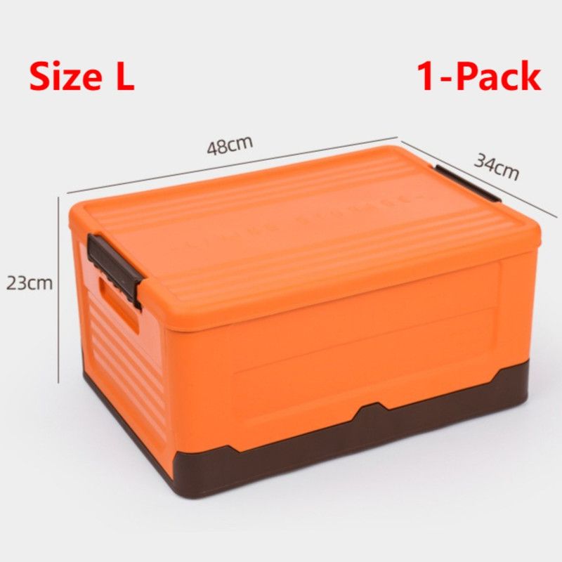 L Foldable Plastic Storage Boxes, Stackable Organizer Bins for Closets, Under Beds, Camping, and Car Trunks—Orange