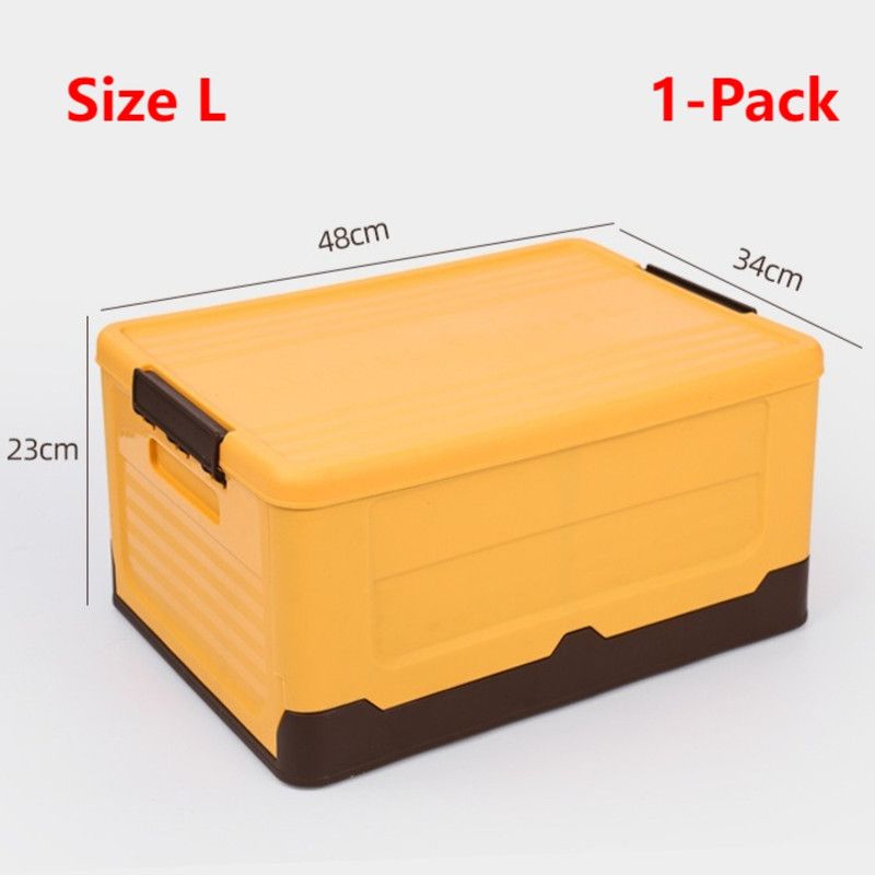 L Foldable Plastic Storage Boxes, Stackable Organizer Bins for Closets, Under Beds, Camping, and Car Trunks—Yellow