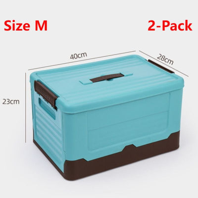 2-Pack M Foldable Plastic Storage Boxes, Stackable Organizer Bins for Closets, Under Beds, Camping, and Car Trunks—Blue