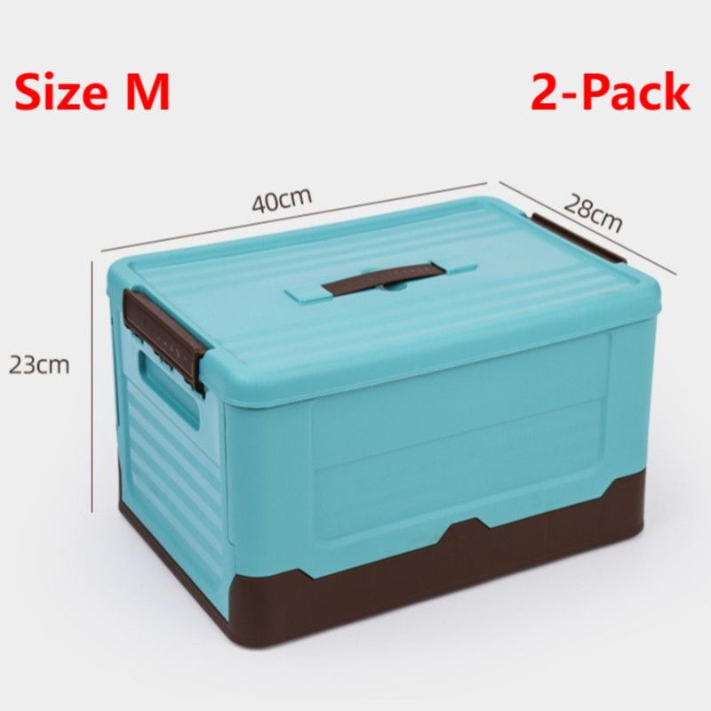 2-Pack M Foldable Plastic Storage Boxes, Stackable Organizer Bins for Closets, Under Beds, Camping, and Car Trunks—Blue