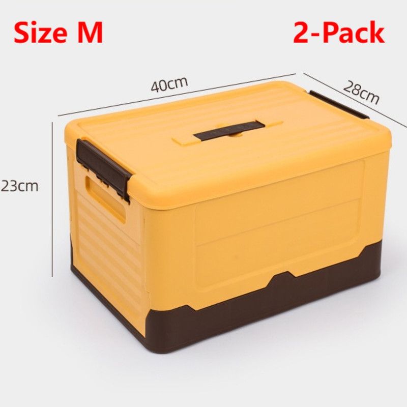 2-Pack M Foldable Plastic Storage Boxes, Stackable Organizer Bins for Closets, Under Beds, Camping, and Car Trunks—Yellow