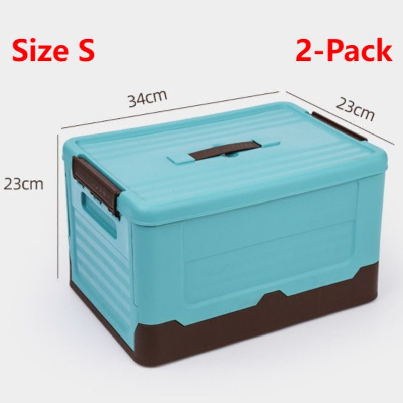 2-Pack S Foldable Plastic Storage Boxes, Stackable Organizer Bins for Closets, Under Beds, Camping, and Car Trunks—Blue