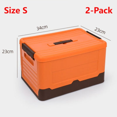 2-Pack S Foldable Plastic Storage Boxes, Stackable Organizer Bins for Closets, Under Beds, Camping, and Car Trunks—Orange