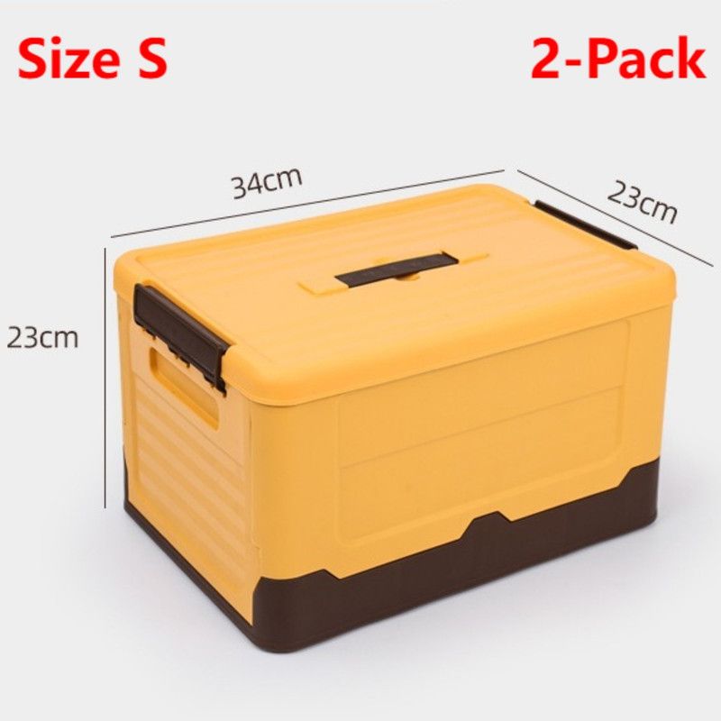 2-Pack S Foldable Plastic Storage Boxes, Stackable Organizer Bins for Closets, Under Beds, Camping, and Car Trunks—Yellow