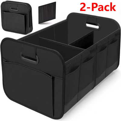 2-Pack - 3-Compartment Foldable Oxford Car Trunk Organizer, Waterproof Storage Bin for Vehicles and Under Beds—Black