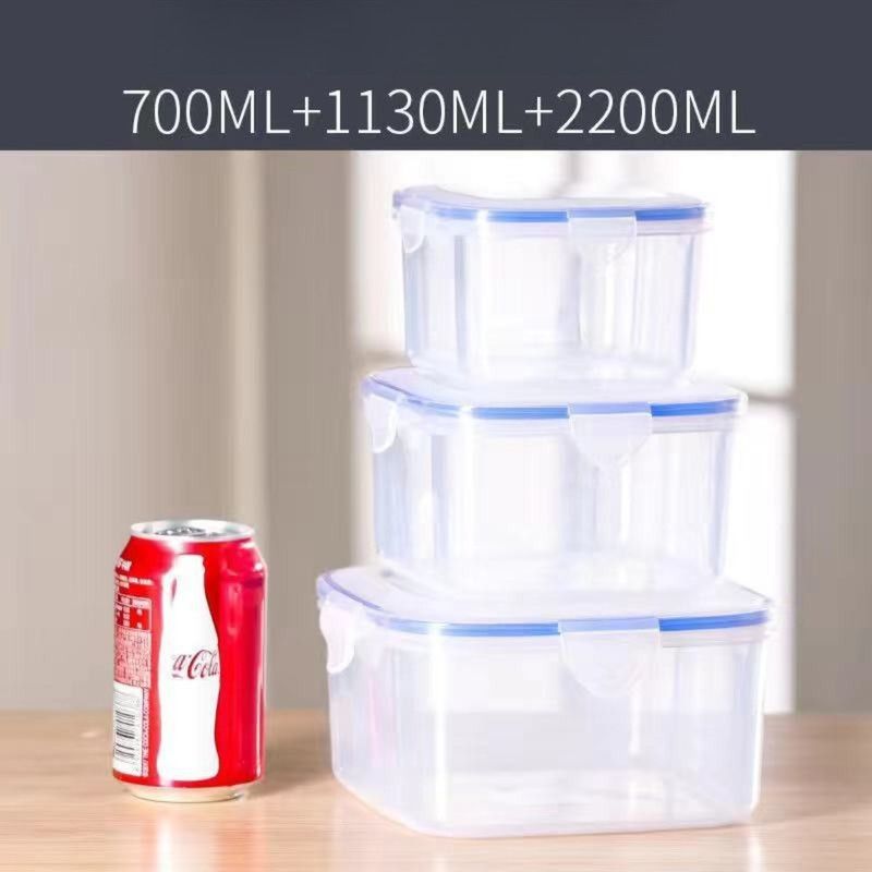 3-Pack Food-Grade PP Airtight Food Storage Containers, Microwave-Safe, Leak-Proof for Refrigerator, Fruit, and Meat—Square