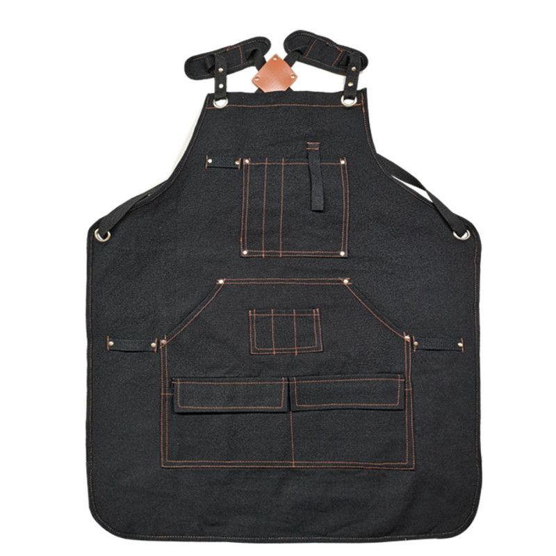 Thick Canvas Tool Apron With Multiple Pockets, Adjustable Work Apron for Woodworking, Gardening, and Auto Repair—Black