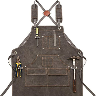 Thick Canvas Tool Apron With Multiple Pockets, Adjustable Work Apron for Woodworking, Gardening, and Auto Repair—Gray