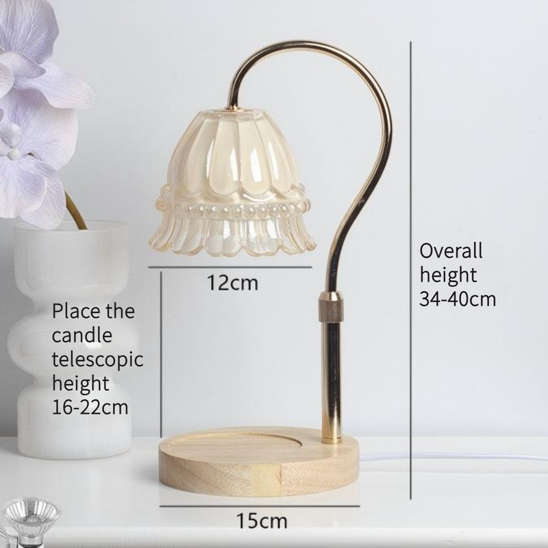 Timed Dimmable Candle Warmer Lamp, Wooden Base Adjustable Aroma Lamp, Candle Not Included—Beige
