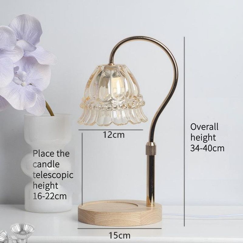 Timed Dimmable Candle Warmer Lamp, Wooden Base Adjustable Aroma Lamp, Candle Not Included—Clear