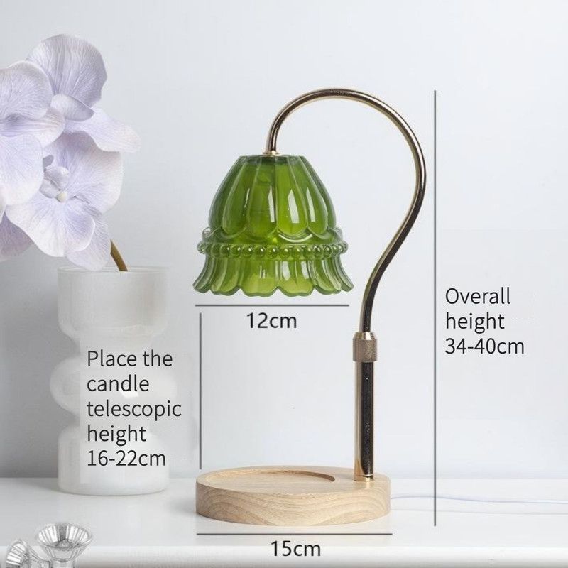 Timed Dimmable Candle Warmer Lamp, Wooden Base Adjustable Aroma Lamp, Candle Not Included—Green