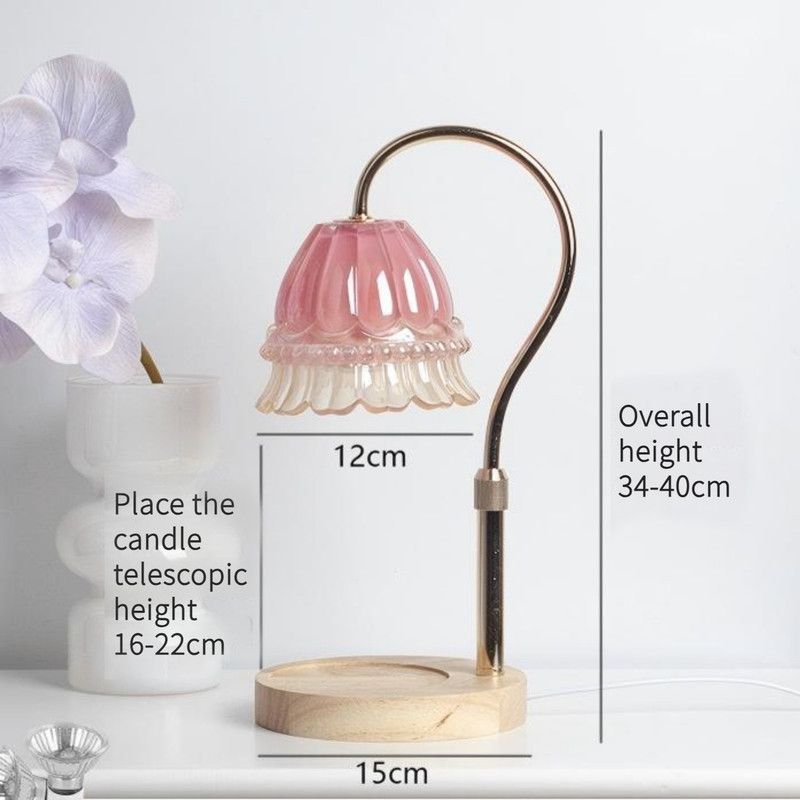 Timed Dimmable Candle Warmer Lamp, Wooden Base Adjustable Aroma Lamp, Candle Not Included—Pink