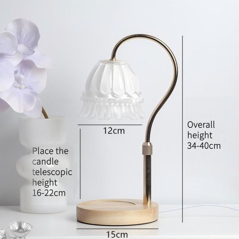 Timed Dimmable Candle Warmer Lamp, Wooden Base Adjustable Aroma Lamp, Candle Not Included—White