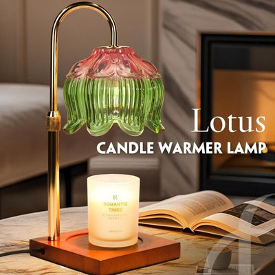 Lotus-Shaped Adjustable Timed Dimmable Candle Warmer Lamp, Wood Base Aroma Table Lamp, Candle Not Included - Red-Green