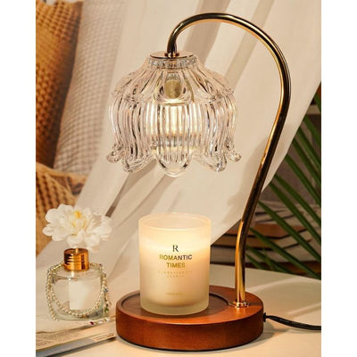 Lotus-Shaped Timed Dimmable Candle Warmer Lamp, Aroma Table Lamp, Candle Not Included—Clear