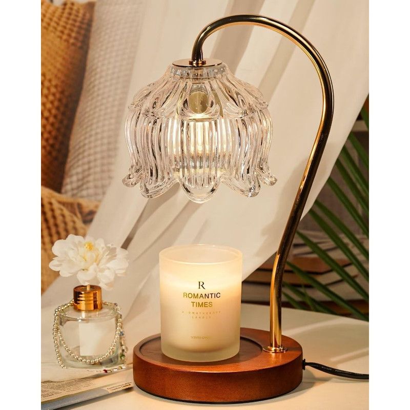 Lotus-Shaped Timed Dimmable Candle Warmer Lamp, Aroma Table Lamp, Candle Not Included—Clear