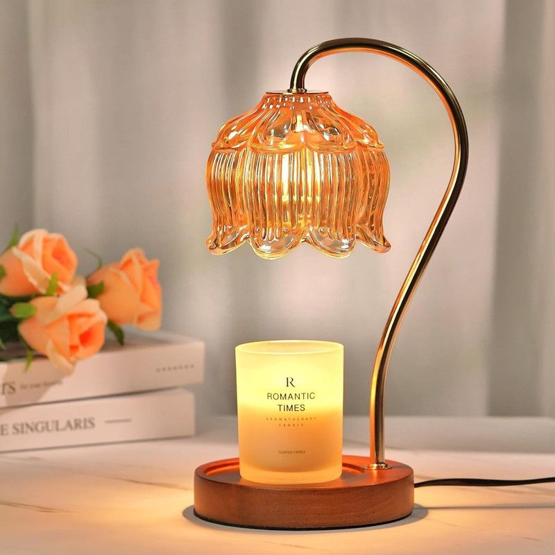 Lotus-Shaped Timed Dimmable Candle Warmer Lamp, Aroma Table Lamp, Candle Not Included—Gold