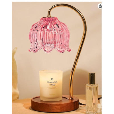 Lotus-Shaped Timed Dimmable Candle Warmer Lamp, Aroma Table Lamp, No Candle Included—Pink