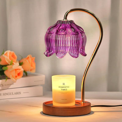 Lotus-Shaped Timed Dimmable Candle Warmer Lamp, Aroma Table Lamp, No Candle Included—Purple