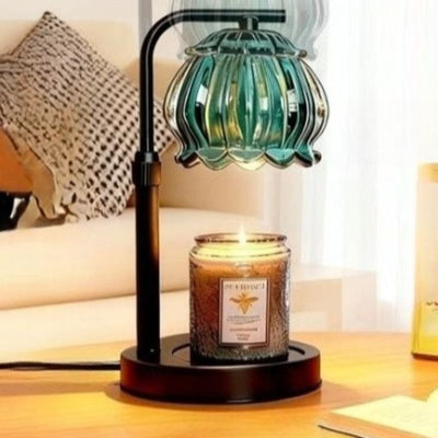 Adjustable Timed Dimmable Candle Warmer Lamp, Wooden Base Smokeless Aroma Table Lamp, Candle Not Included—Green