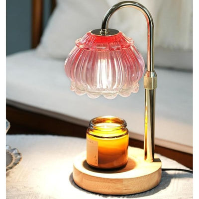 Adjustable Timed Dimmable Candle Warmer Lamp, Wooden Base Smokeless Aroma Table Lamp, Candle Not Included—Pink