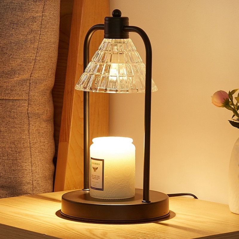 Vintage Iron Frame Timed Dimmable Candle Warmer Lamp, Smokeless Aroma Table Lamp, Candle Not Included—Clear